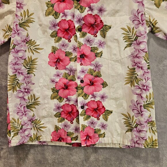 Two Palms Hawaiian Blouse Womens M Colorful Hibiscus Made is Hawaii USA Cotton - Picture 9 of 14